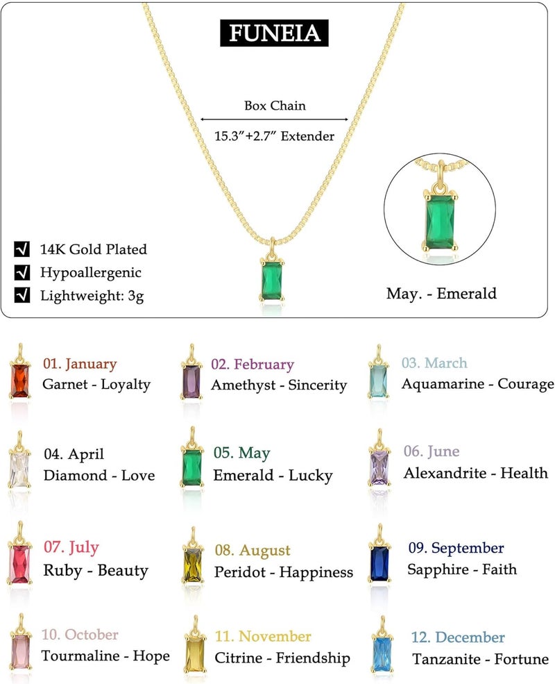 FUNEIA Diamond Necklaces for Women 14K Gold Plated Emerald Birthstone Necklace for Women Mothers Dainty Gold Necklace Blue Green Cubic Zirconia Pendant Necklace Birthday Gifts for Women Jewelry - Image 5